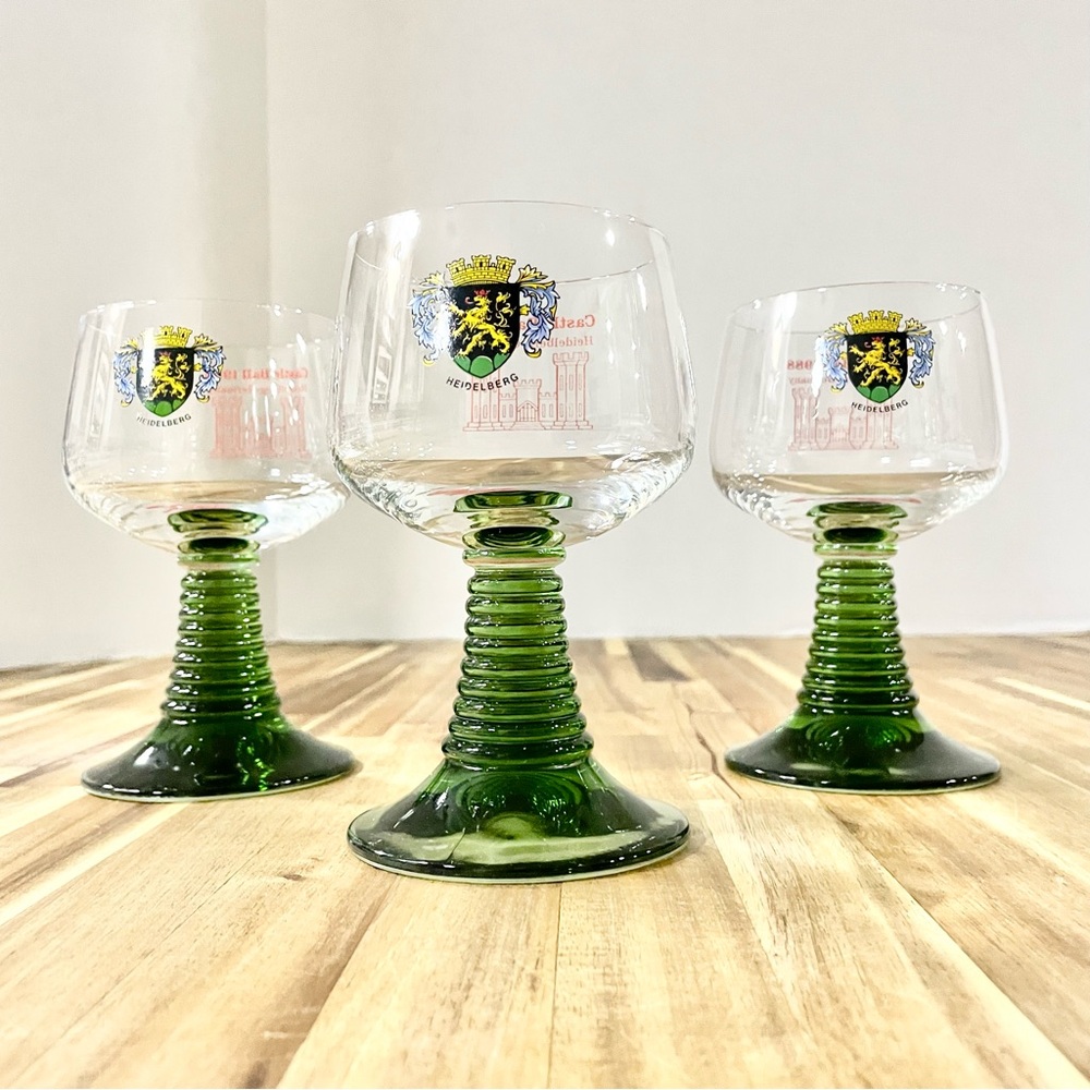 Vintage Heidelberg Germany Wine Glasses Green Beehive Stem Castle Ball 1988